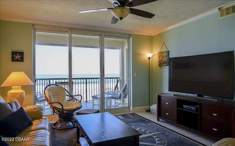 4555 South Atlantic Avenue, Unit 4207 Ponce Inlet, FL 32127 - Photo 10 of 33 a living room with furniture and a flat screen tv