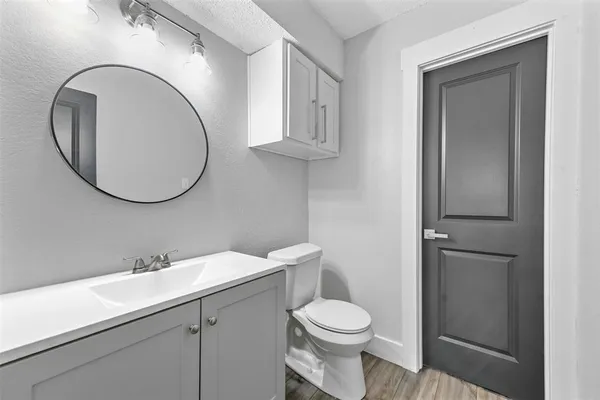 a bathroom with a toilet a sink and mirror