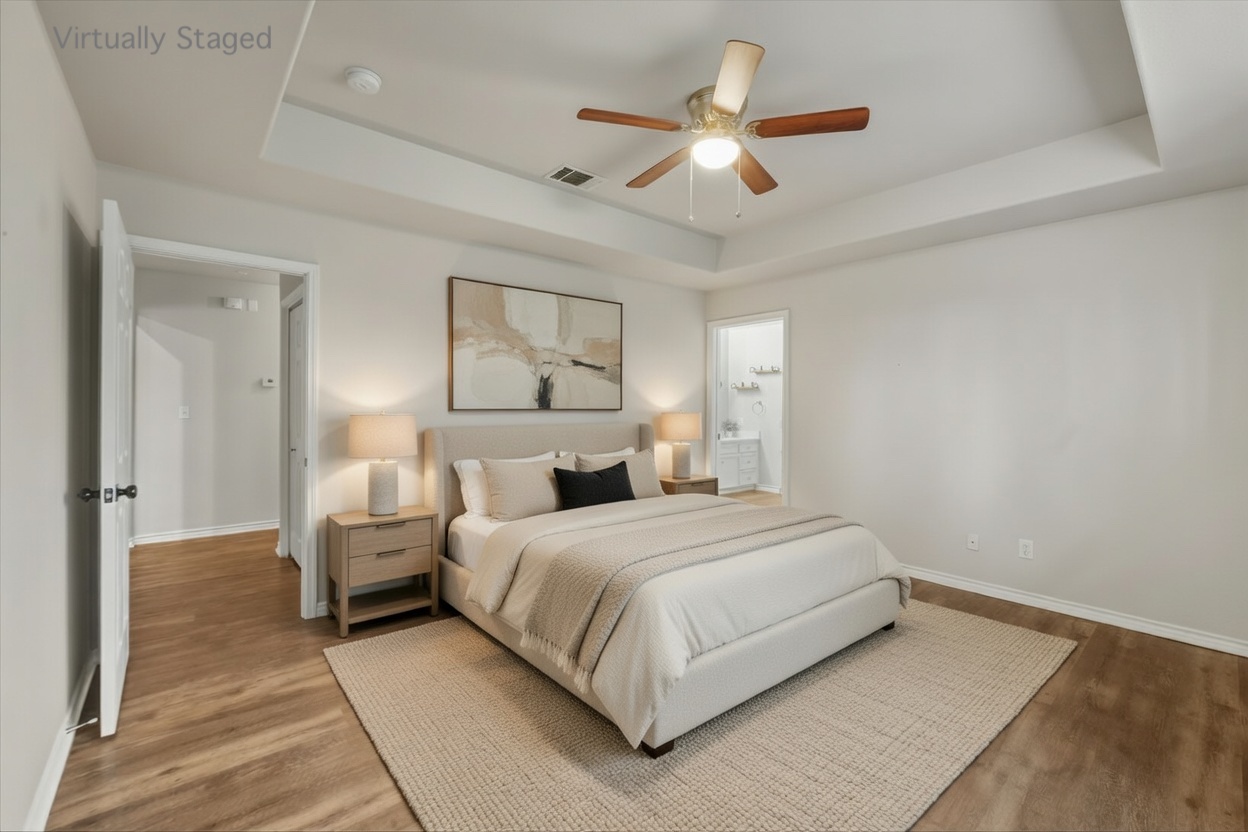 20808 Sandy Brown Lane Webberville, TX 78621 - Photo 14 of 40 Large Primary Bedroom with Coffered Ceilings!