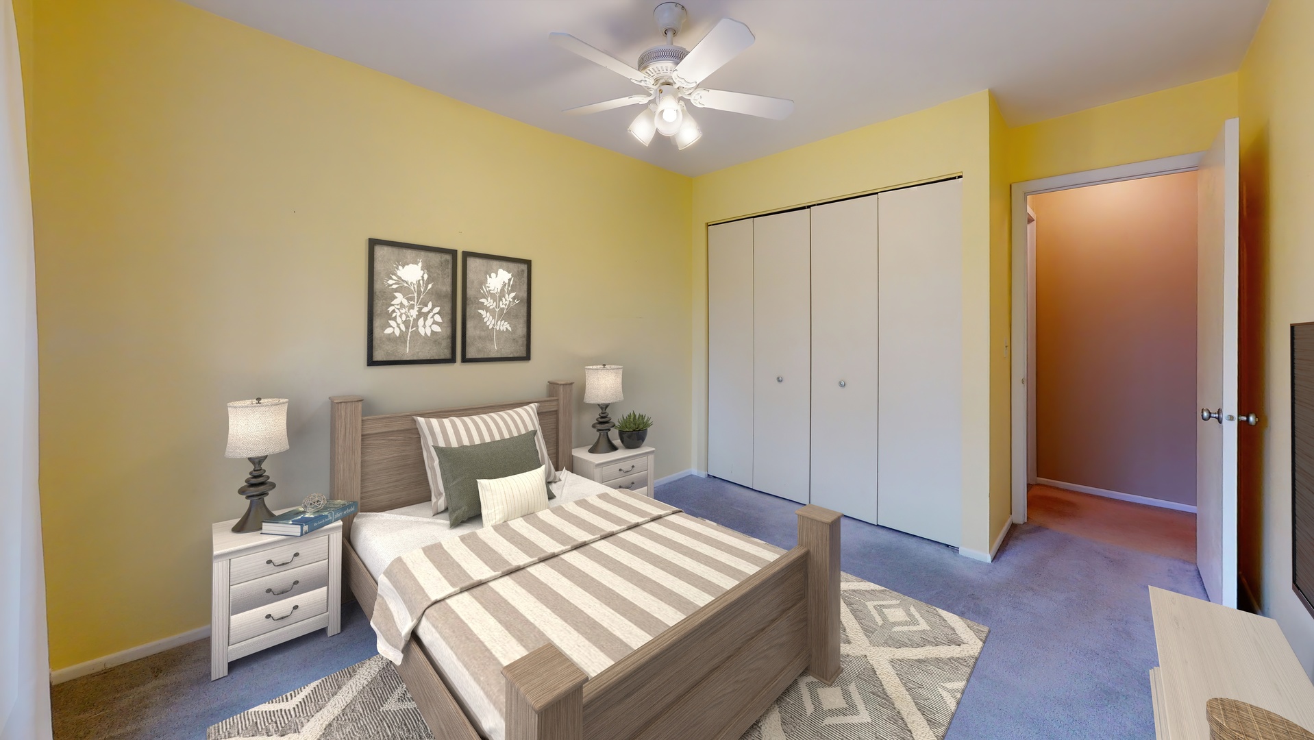 4730 Calvert Drive, Unit B2 Rolling Meadows, IL 60008 - Photo 14 of 20 a bedroom with a bed and a chandelier