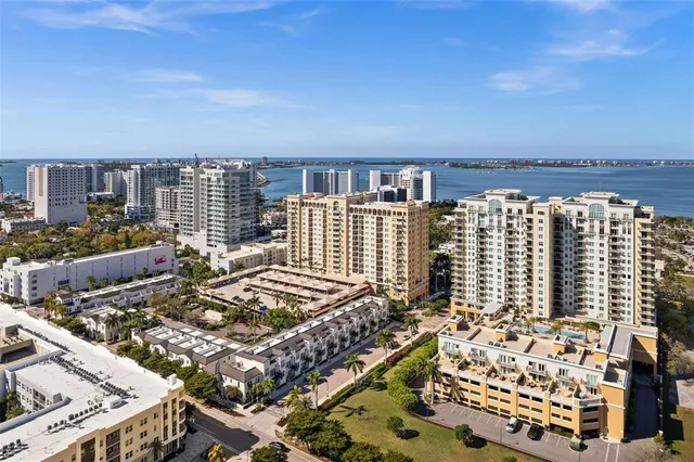 a view of a city with tall buildings