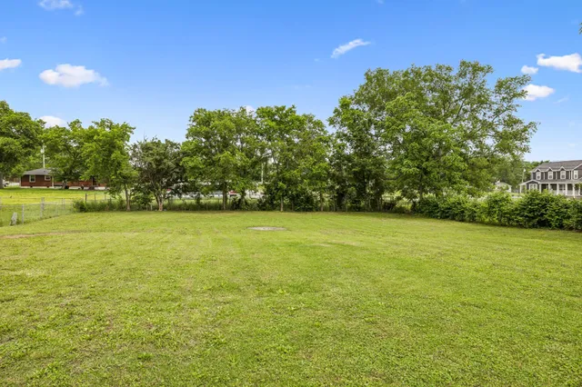 a view of yard with swimming pool and green space