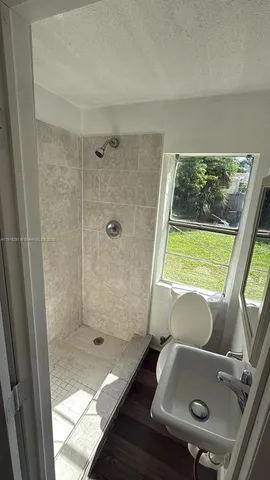 a bathroom with a window