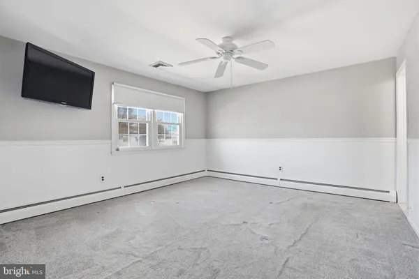 an empty room with a flat screen tv