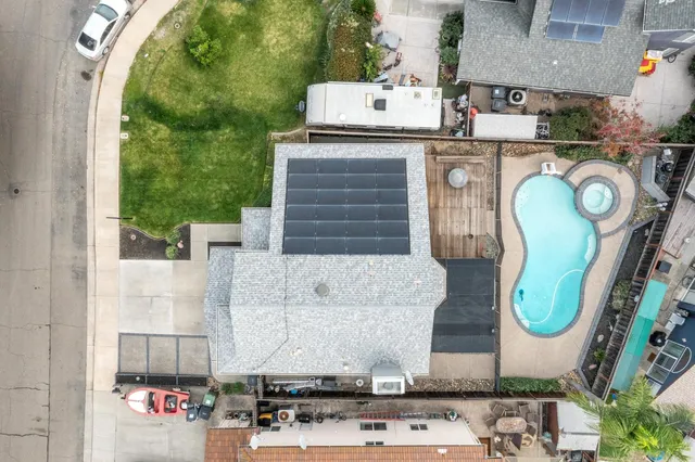 an aerial view of a highlighted house