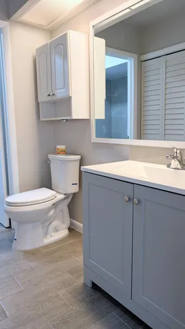 a bathroom with a sink a toilet and vanity