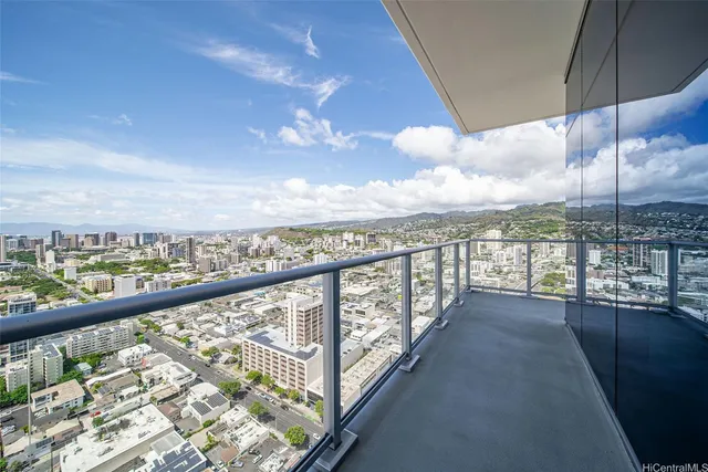 a view of balcony with city