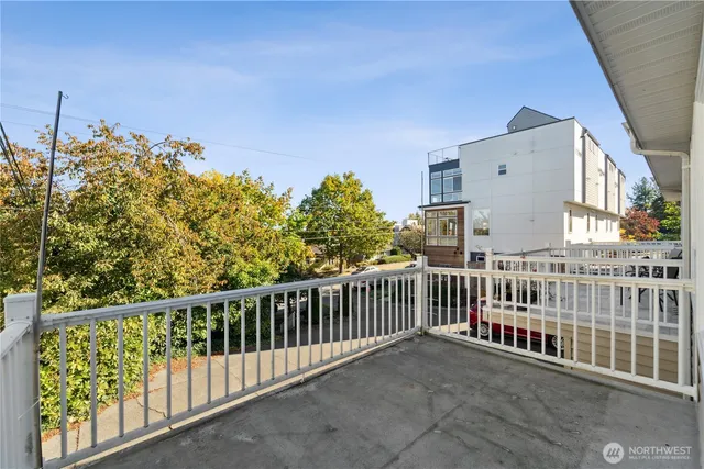 a view of a balcony with an outdoor space