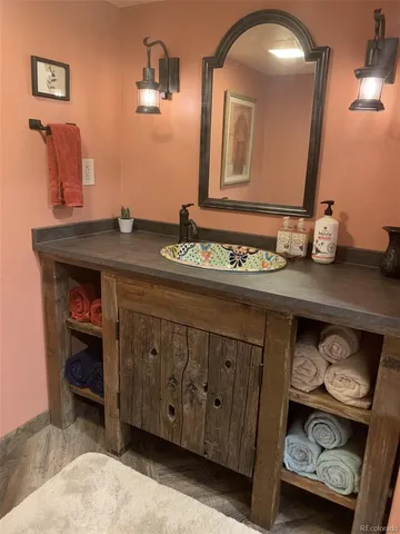 a bathroom with a sink and a shower