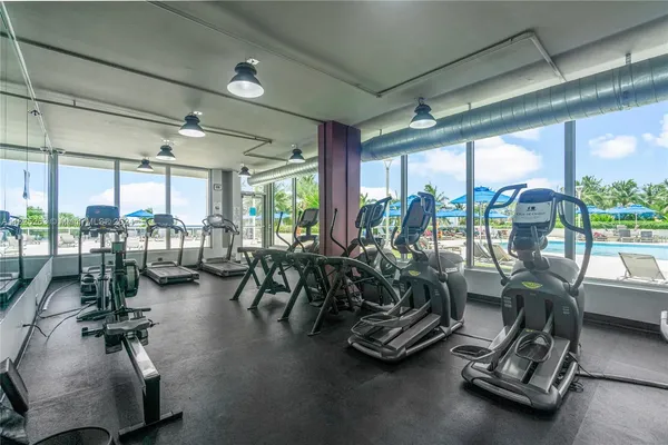 a view of a room with gym equipment