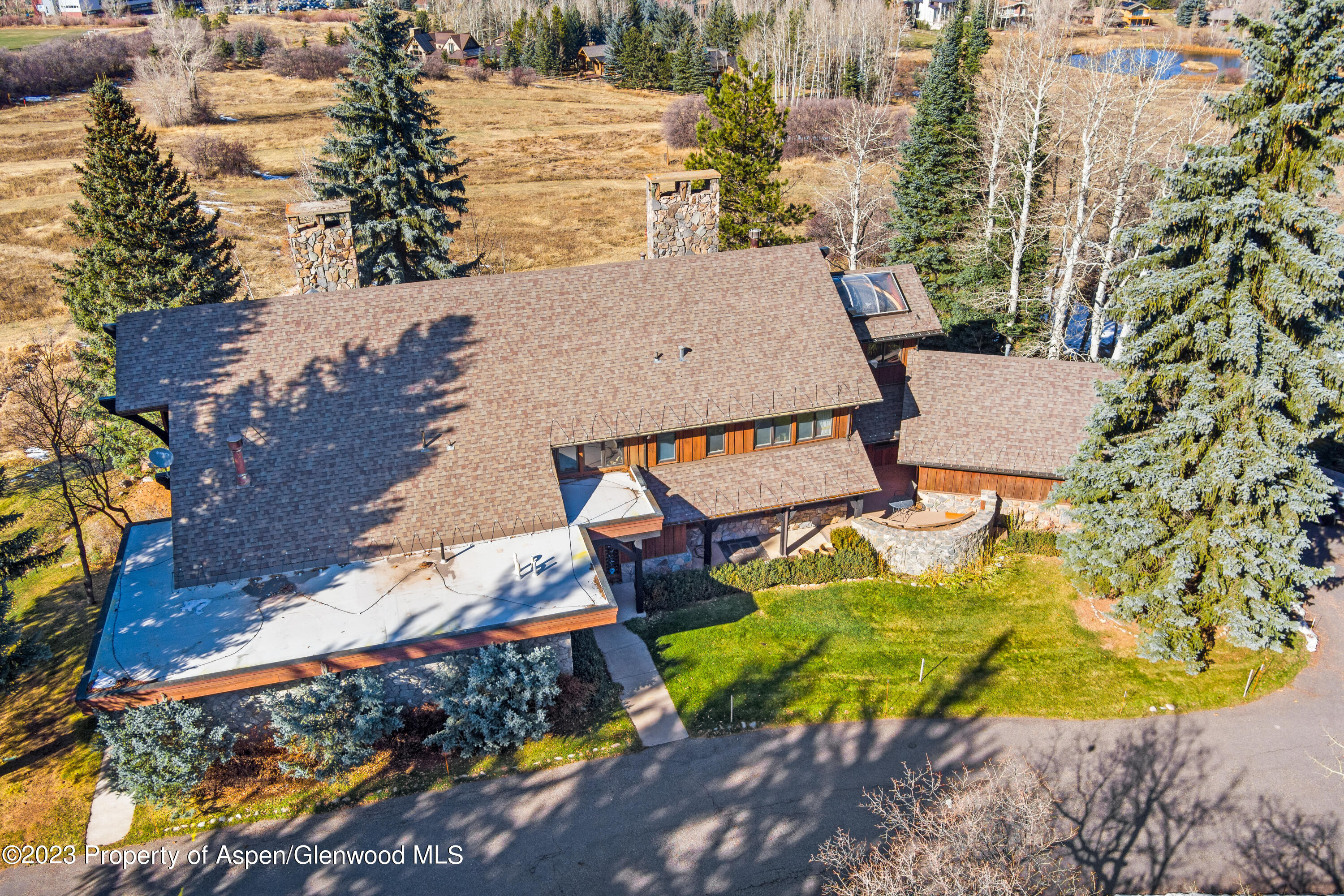 137 Primrose Path Aspen, CO 81611 - Photo 8 of 46 an aerial view of a house with swimming pool and large trees