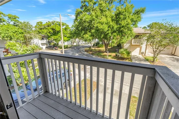 a view of wooden balcony
