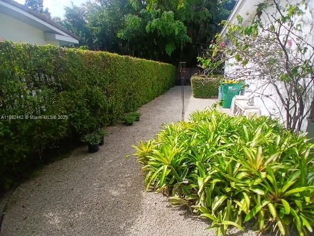 a view of a garden with pathway