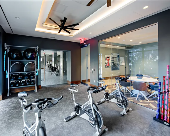 a view of a room with gym equipment