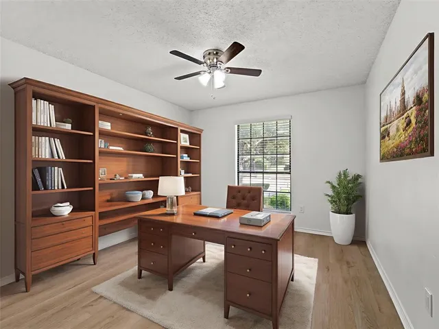 a workspace with furniture