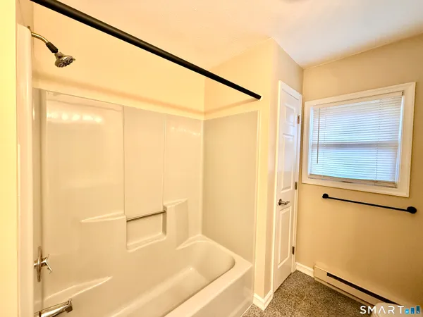 a bathroom with a shower and a sink