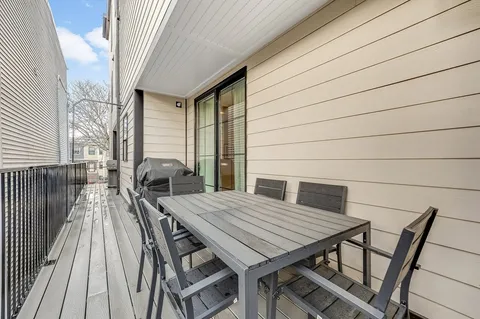 an outdoor space with furniture