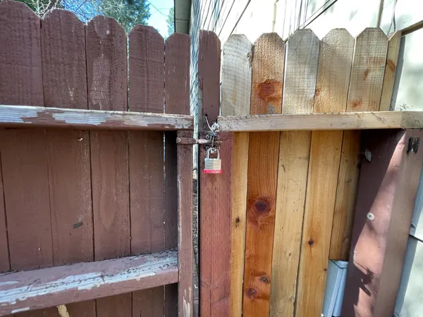 a view of a wooden door
