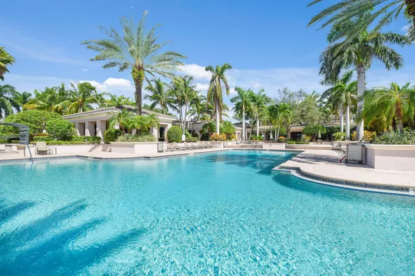a view of an outdoor space with a swimming pool