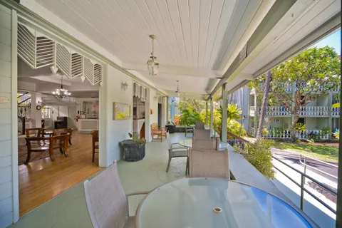 a view of a chairs in patio