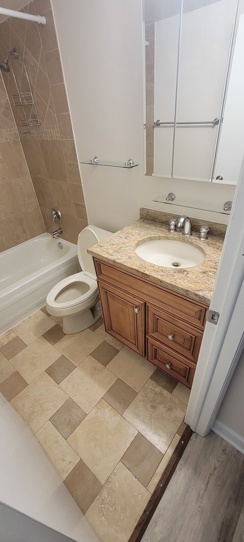 675 Grove Terrace, Unit 311 Elk Grove Village, IL 60007 - Photo 11 of 14 a bathroom with a granite countertop sink and a toilet