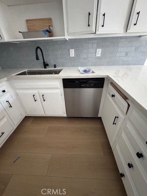 a view with cabinets