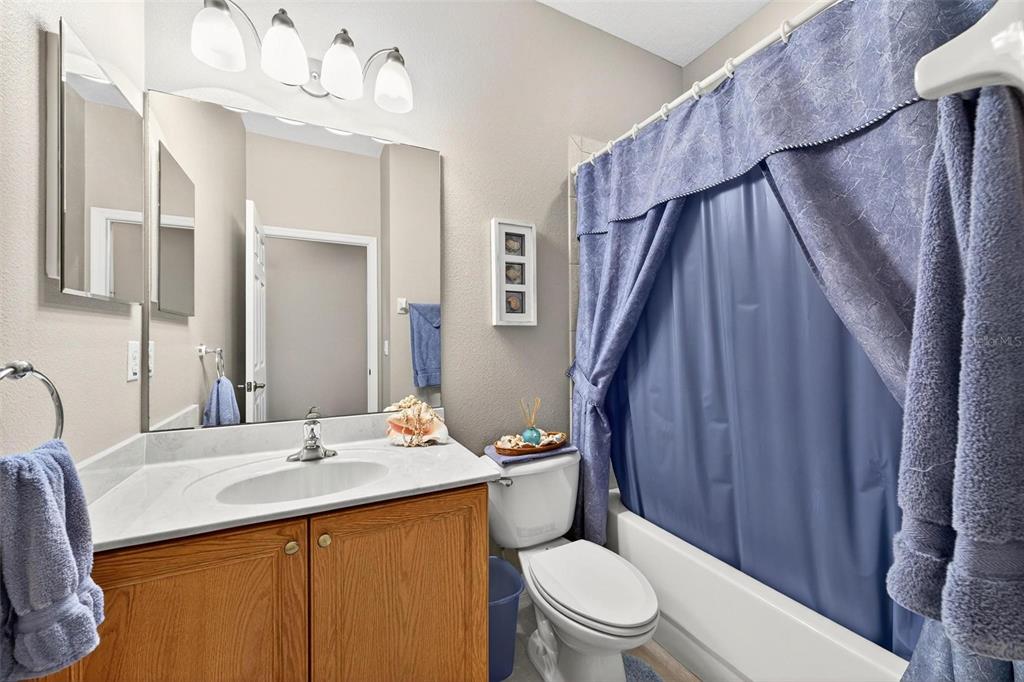 19850 Sugarloaf Mountain Road Clermont, FL 34715 - Photo 59 of 100 a bathroom with a sink a toilet a mirror and shower curtain