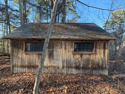 a brick house with a large door