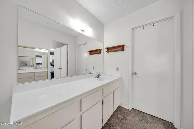 a bathroom with a sink and mirror
