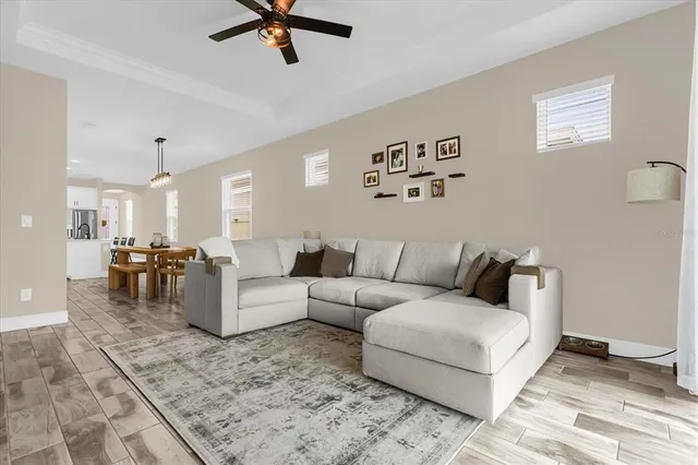 a living room with furniture and a rug