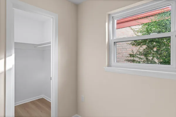 a view of a small space with a window