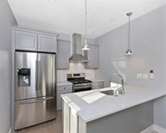 9 Cedar Street, Unit 1 Boston, MA 02119 - Photo 14 of 16 a kitchen with kitchen island a sink a stove and refrigerator