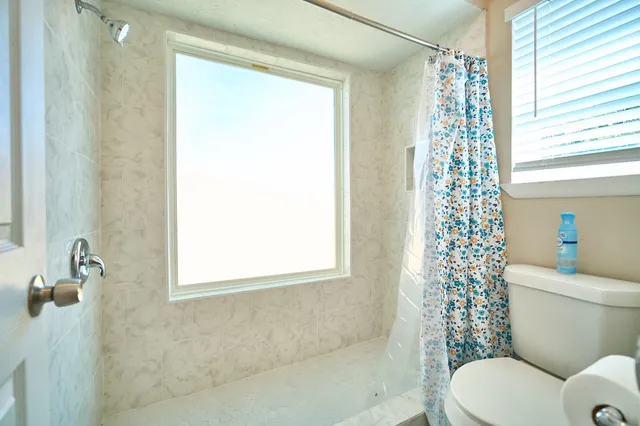 a white toilet sitting next to a shower curtain