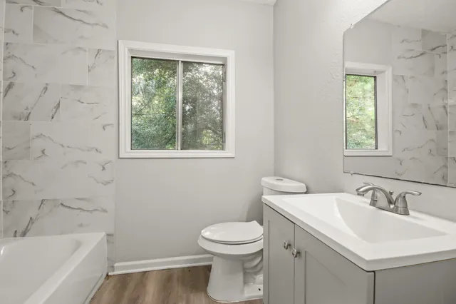 a bathroom with a sink a toilet and a bathtub