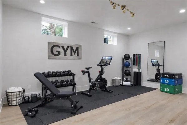 a view of a room with gym equipment