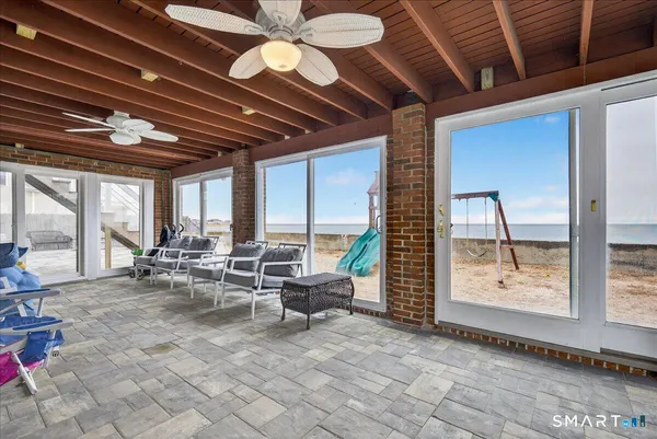 a view of a hall with couch