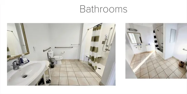 a bathroom with a sink a mirror and shower