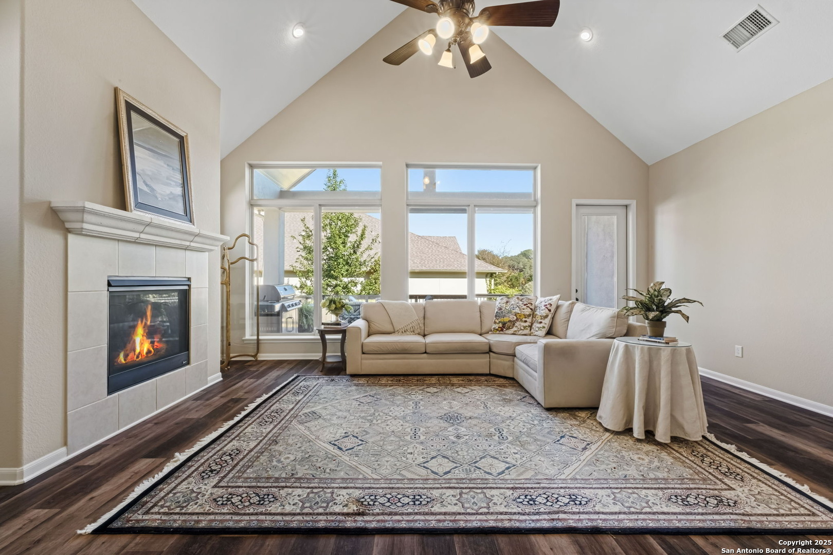 105 Gaucho Boerne, TX 78006 - Photo 16 of 29 a living room with furniture and a fireplace