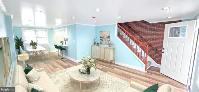 a dining room with furniture