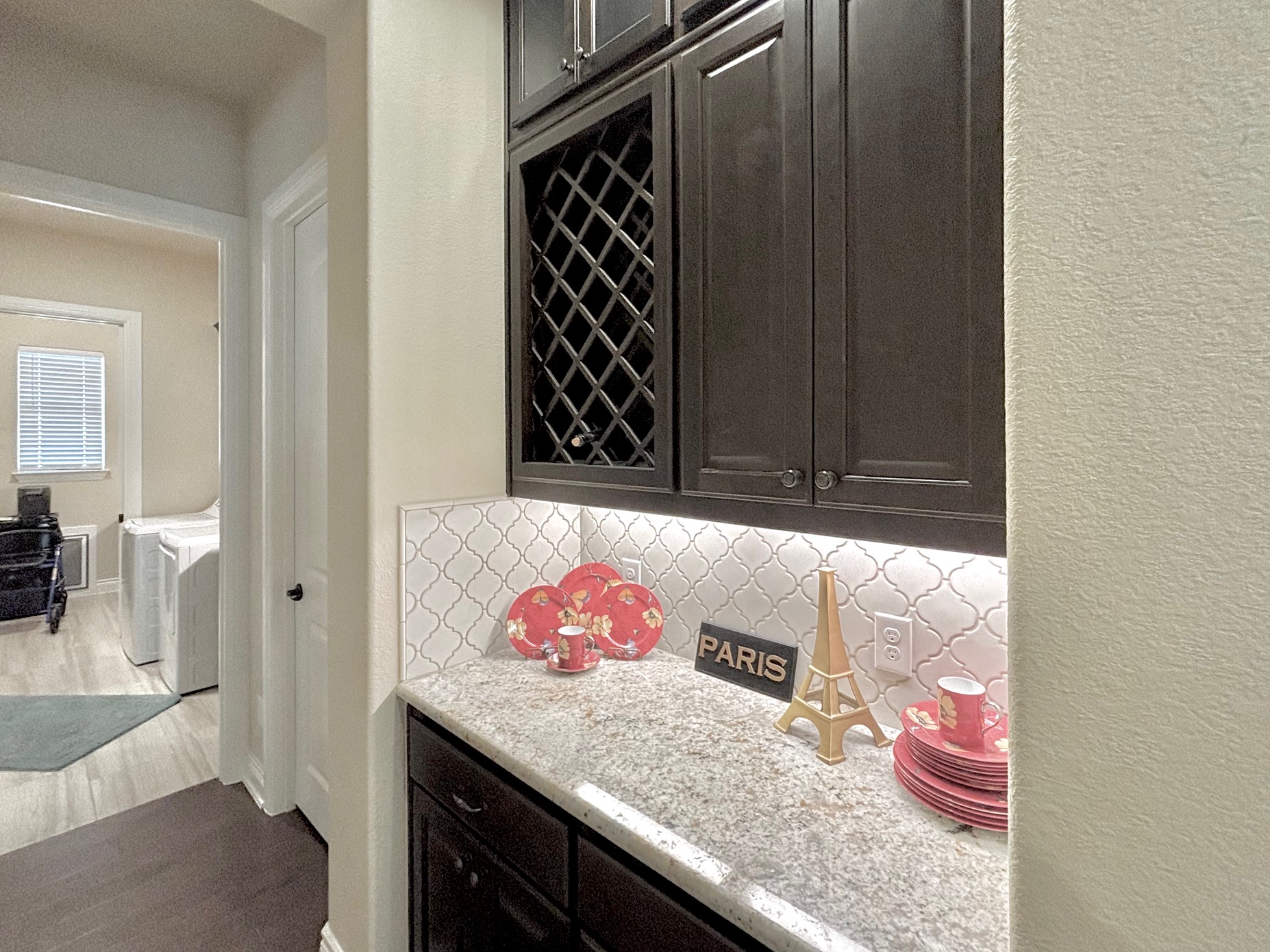 820 Desaix Drive Georgetown, TX 78628 - Photo 32 of 35 a bathroom with a granite countertop sink and a mirror