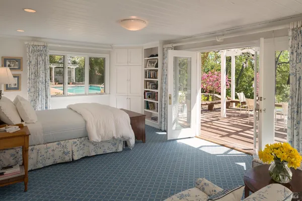 a garden view with a lake view