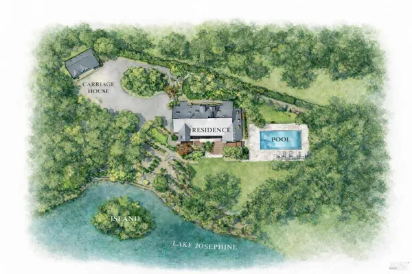 a front view of a house with a yard and large trees