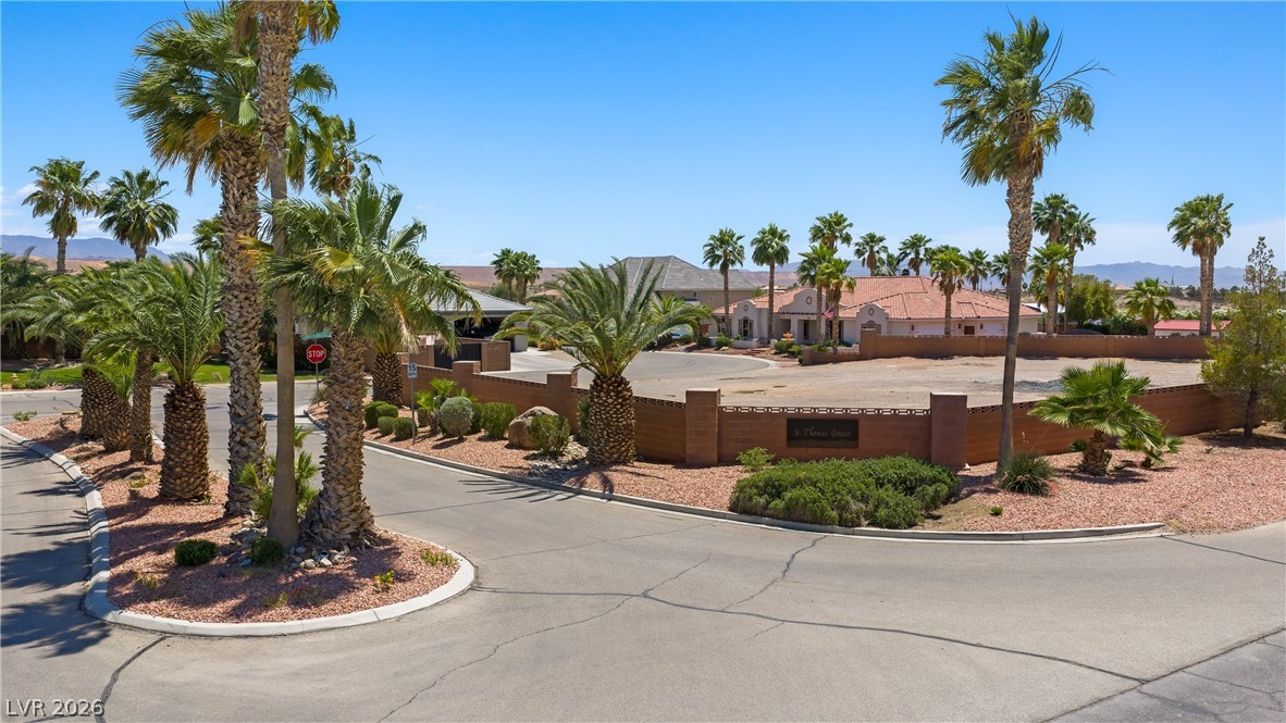 1141 Thomas Bay Circle Logandale, NV 89021 - Photo 1 of 16 This residential lot offers ample space for building, surrounded by palm trees and a clear blue sky.
