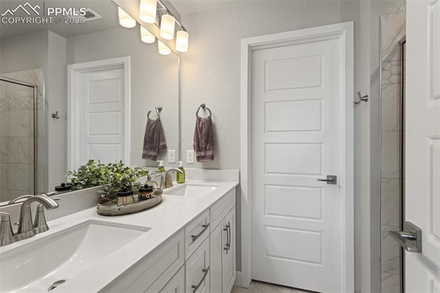 8258 Mount Ouray Road Littleton, CO 80125 - Photo 23 of 28 Bathroom featuring vanity and walk in shower