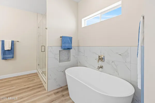 a bathroom with a bathtub