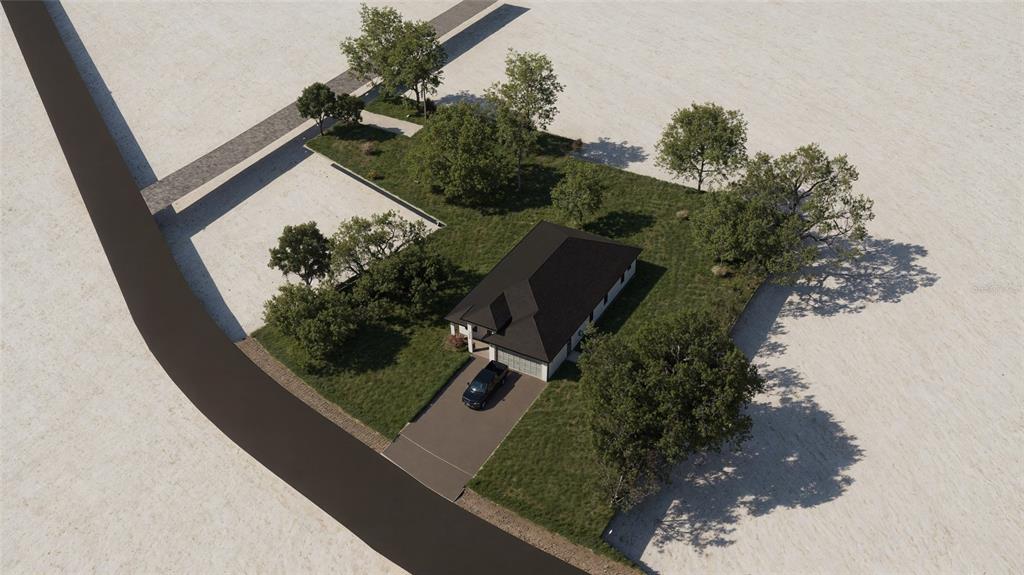 an aerial view of a house having yard