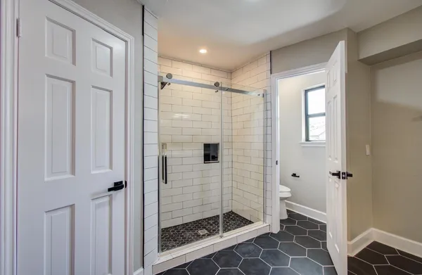 a bathroom with a shower