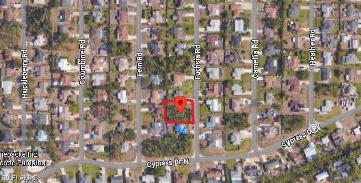 18274 Fuchsia Road Fort Myers, FL 33967 - Photo 5 of 7 Aerial map of property and surrounding area featuring property parcel outlined