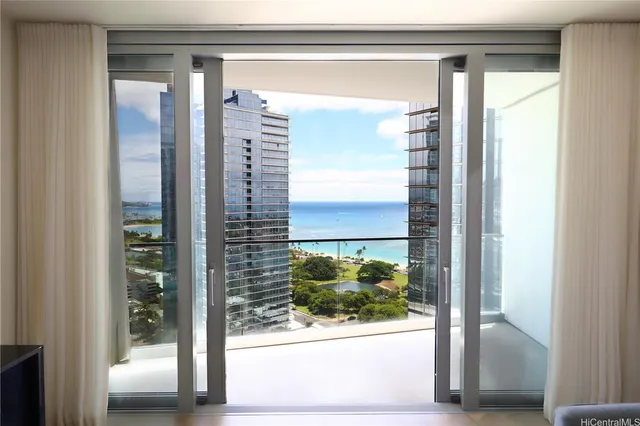 a view of a glass door