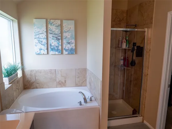 a bathroom with a bathtub